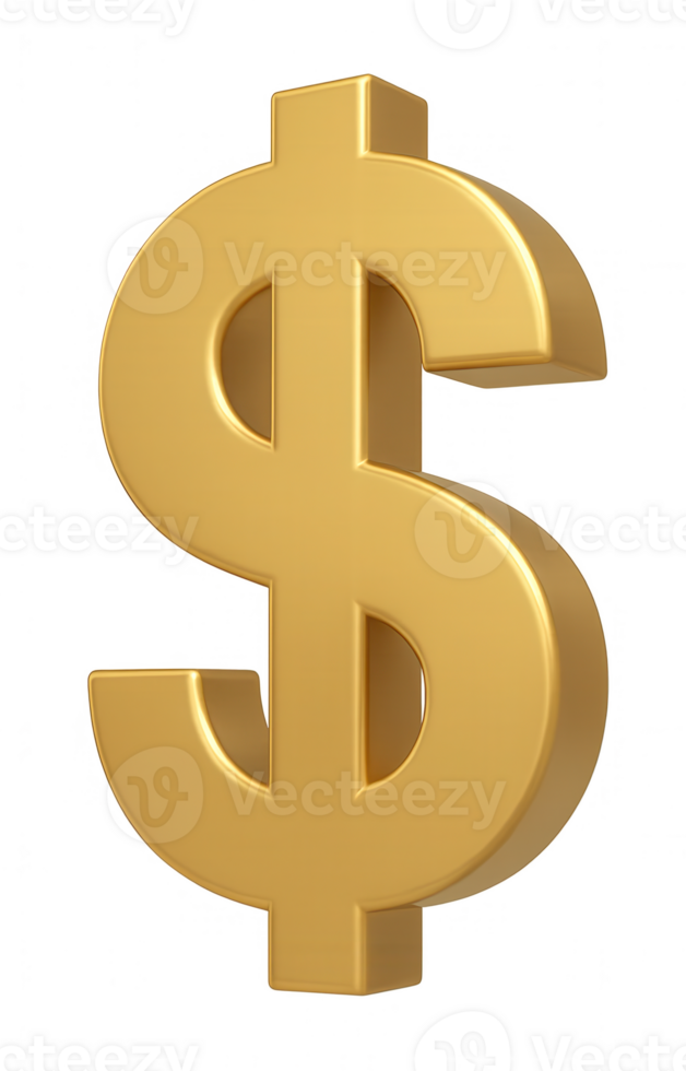 Golden Dollar Symbol Representing United States Currency on Transparent Background png
