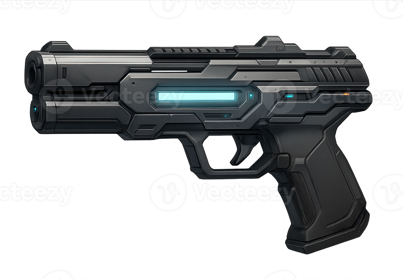 Futuristic gun with glowing details on transparent background png
