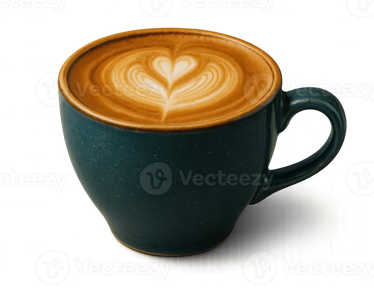 Stylish green coffee cup with latte art on transparent background png
