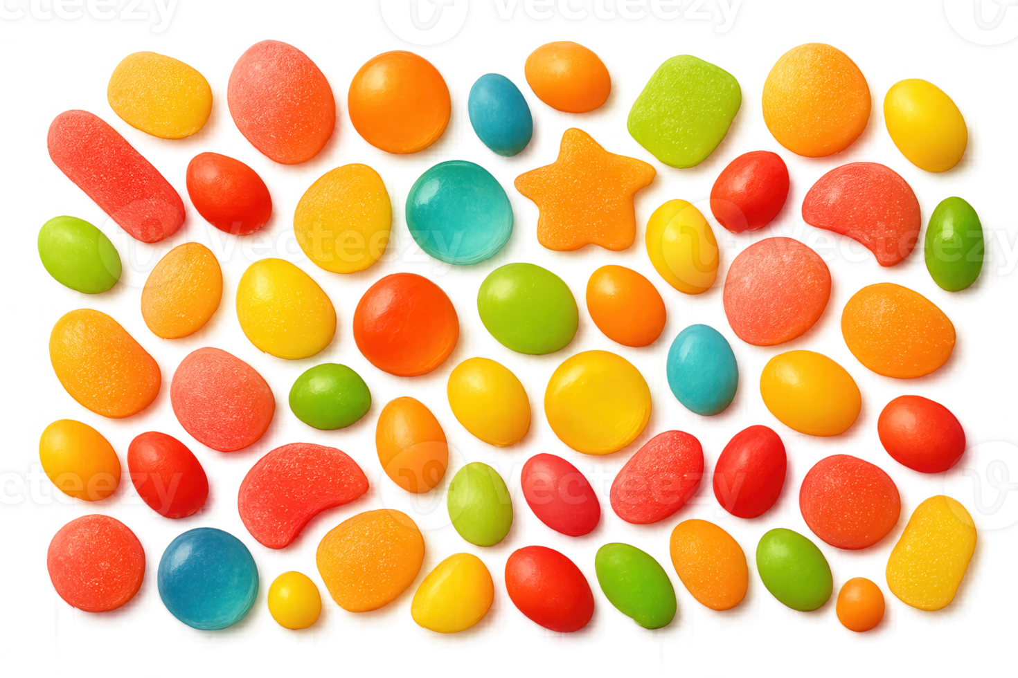 Colorful candies creating a vibrant and playful pattern on transparent background png