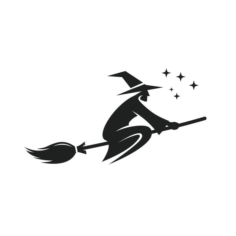 Witch flying on a broom logo design vector