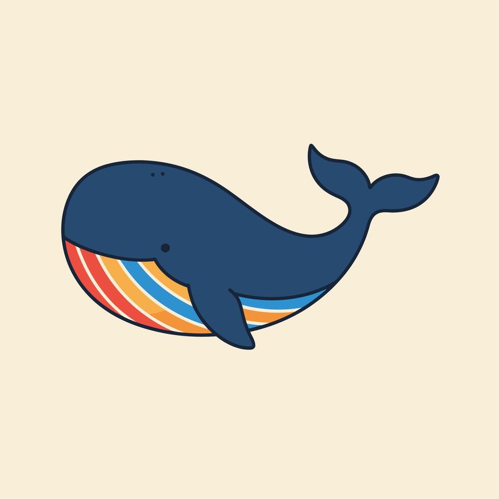 Whale with a rainbow striped back logo design vector