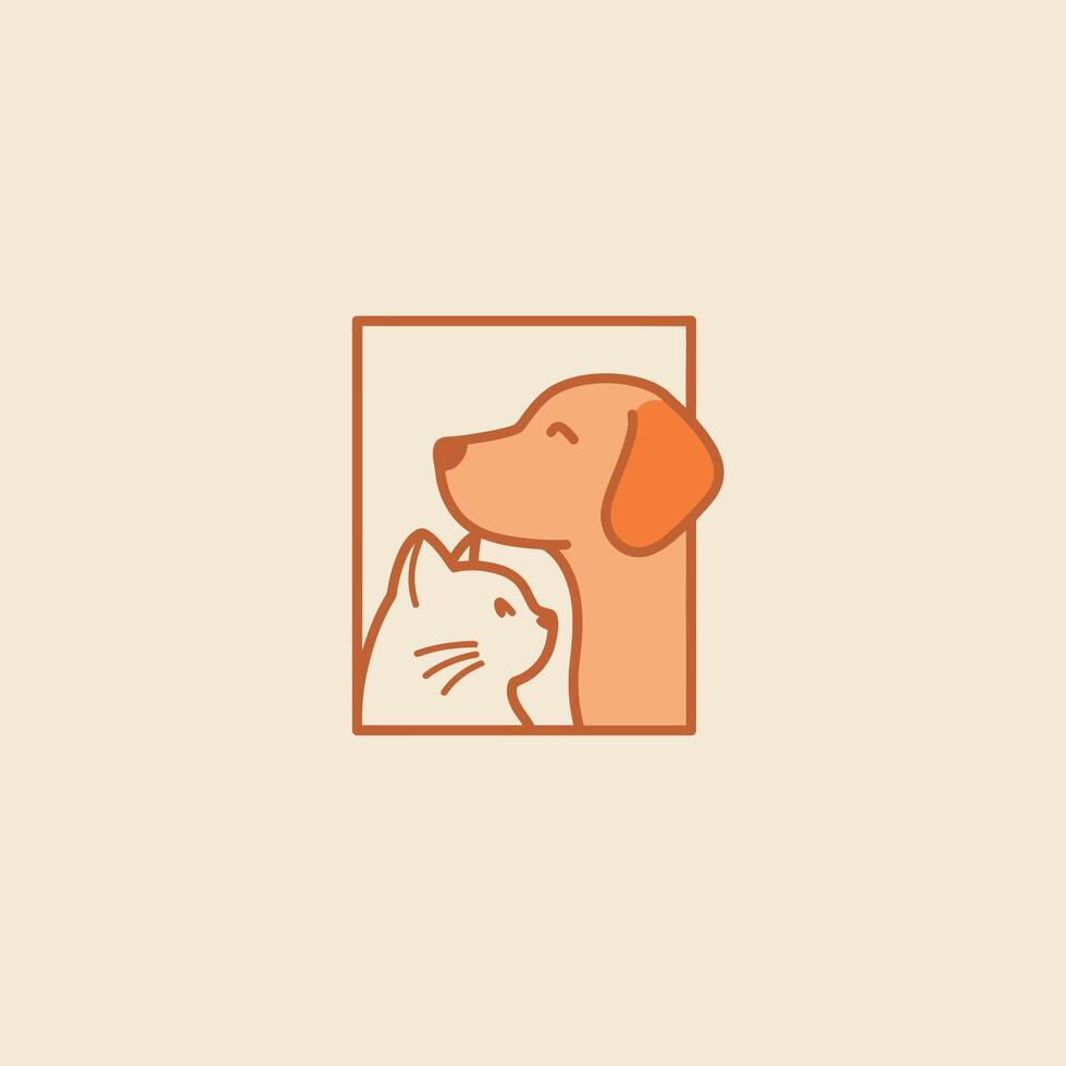 Dog and cat in a frame logo design vector