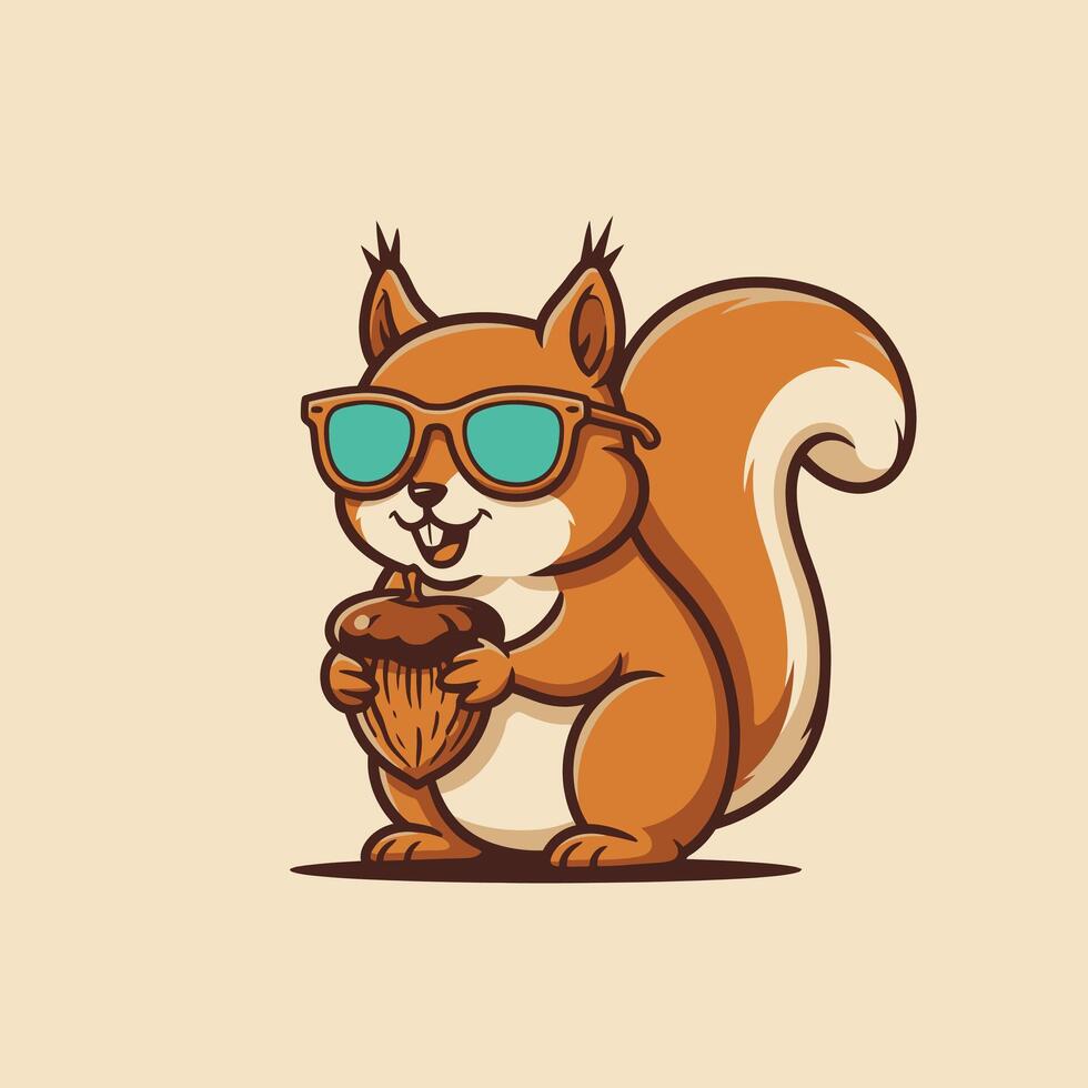 Squirrel wearing sunglasses logo design vector
