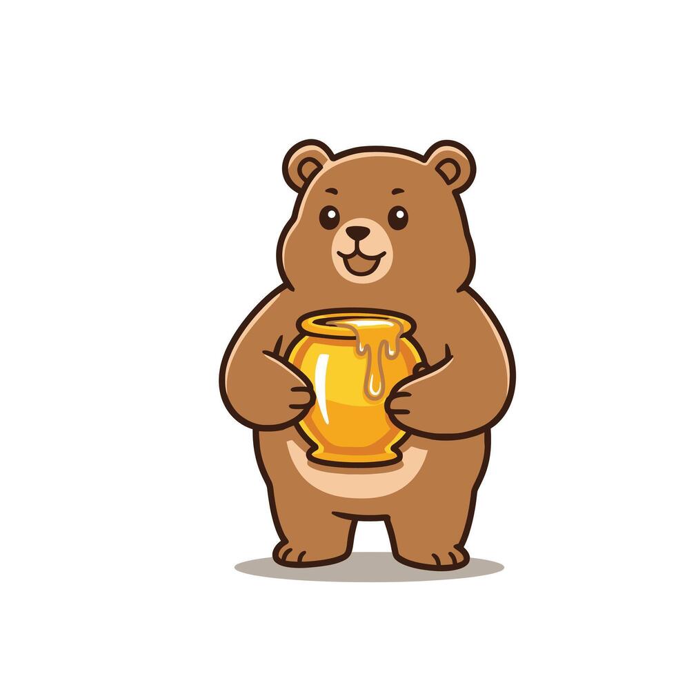 Cartoon bear holding a jar of honey logo design vector