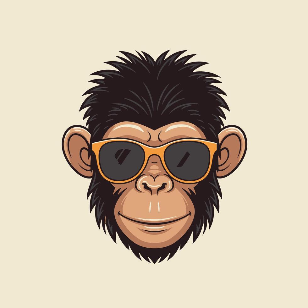 Monkey wearing sunglasses logo design vector