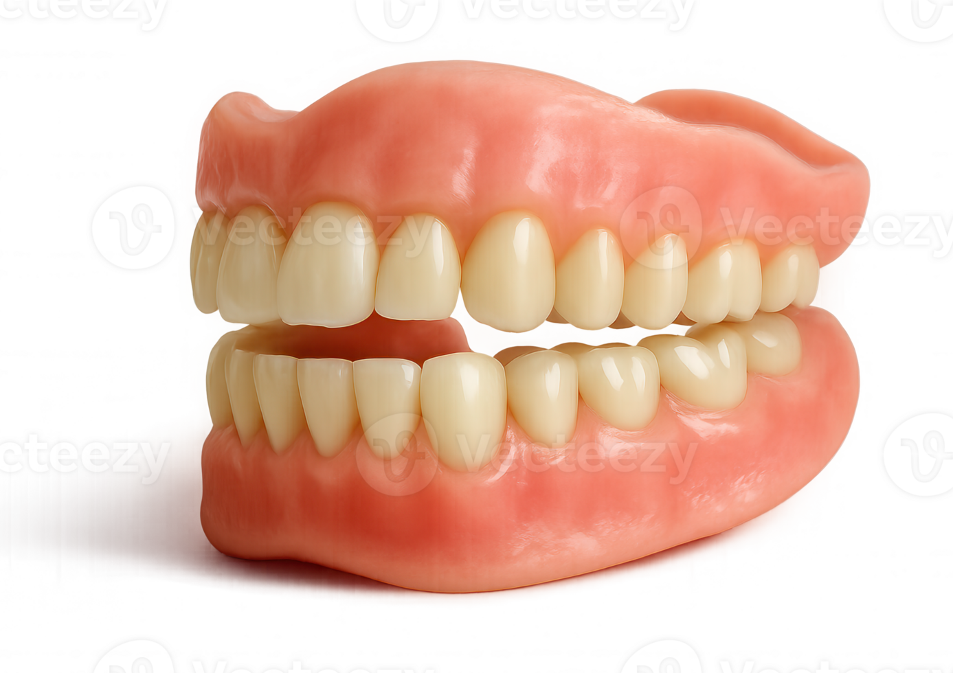 Dentures showing healthy teeth and gums on transparent background png
