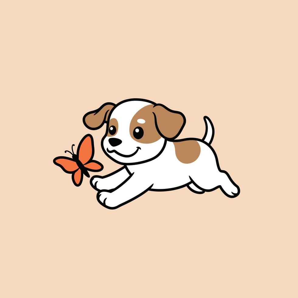 Dog chasing a butterfly logo design vector