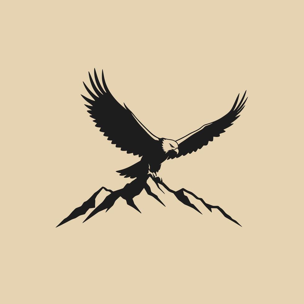 Eagle flying over mountain logo design vector