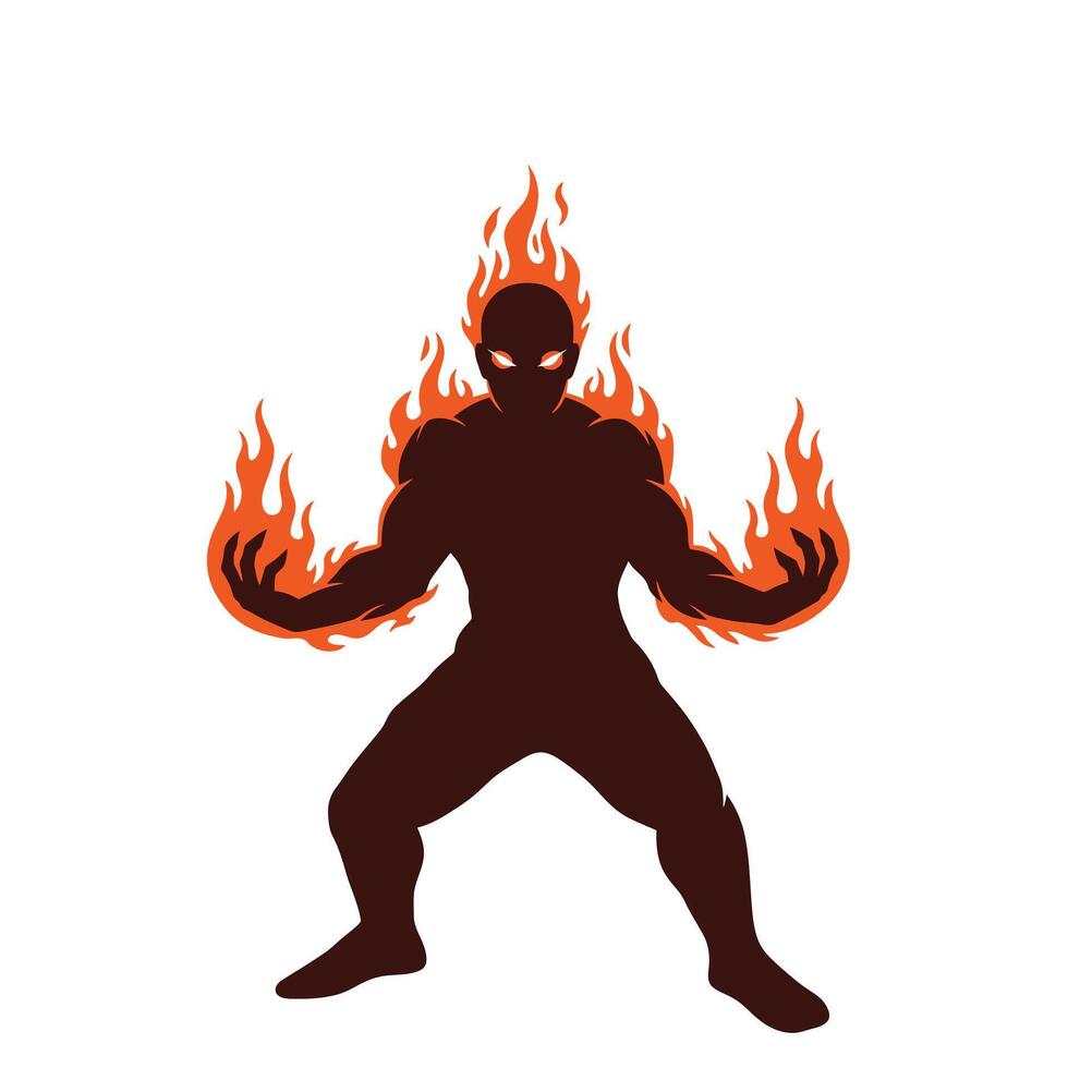 Silhouette of a man with fire logo design vector