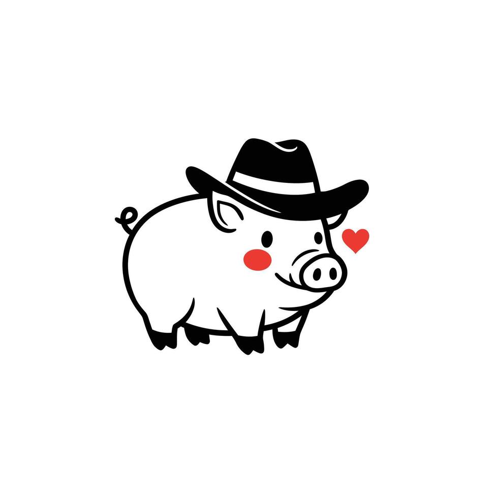 Pig wearing a cowboy hat logo design vector