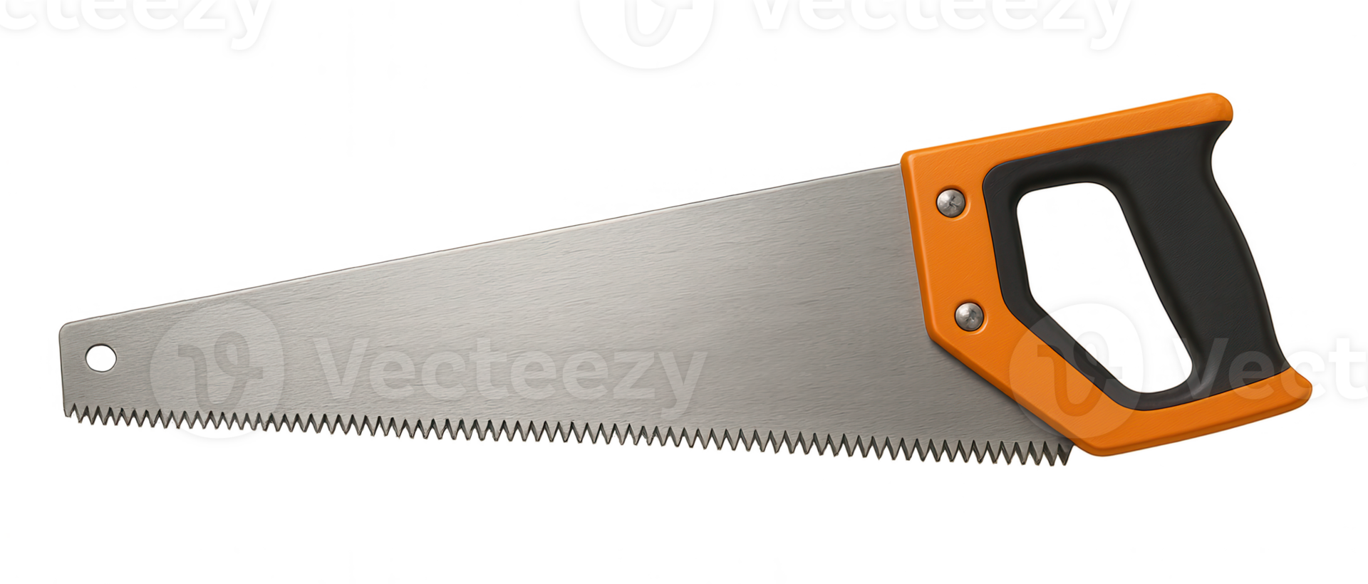 Hand saw with orange and black handle on transparent background png