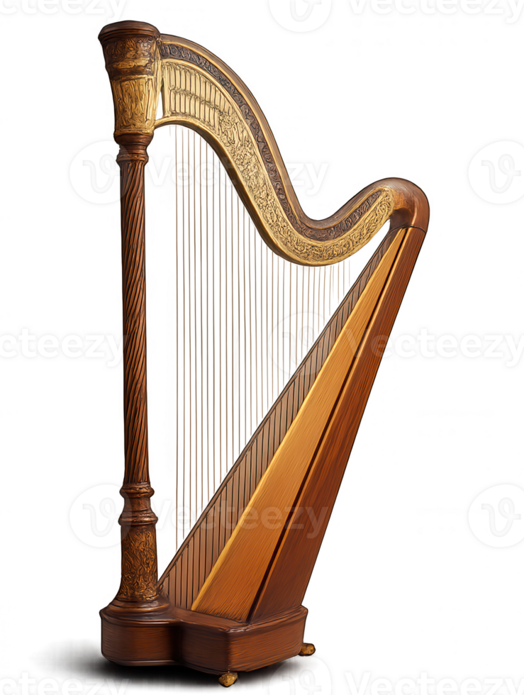 Elegant harp standing on transparent background, ready to be played png