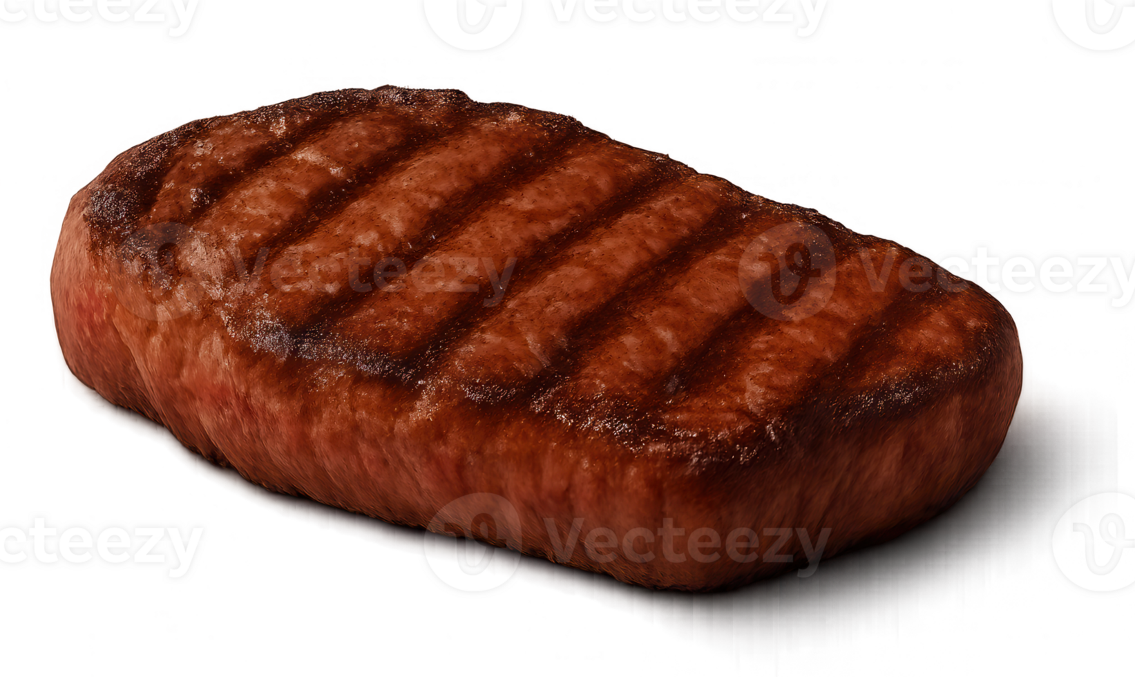 Grilled steak on transparent background showing cooking stripes png