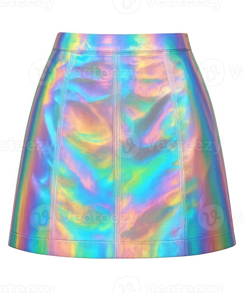 A colorful reflective miniskirt isolated on transparent background png
