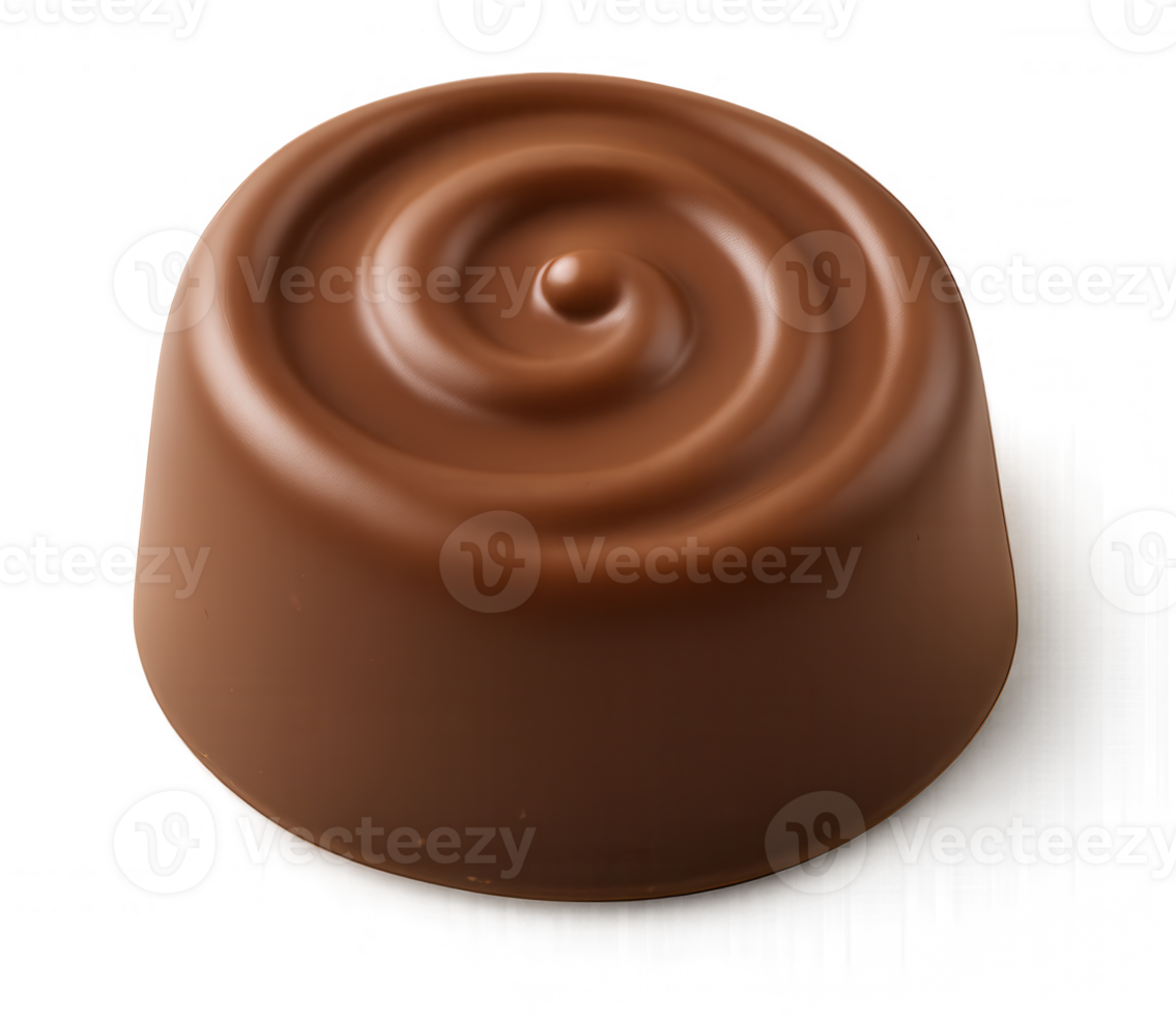 Round milk chocolate praline with swirl on transparent background png
