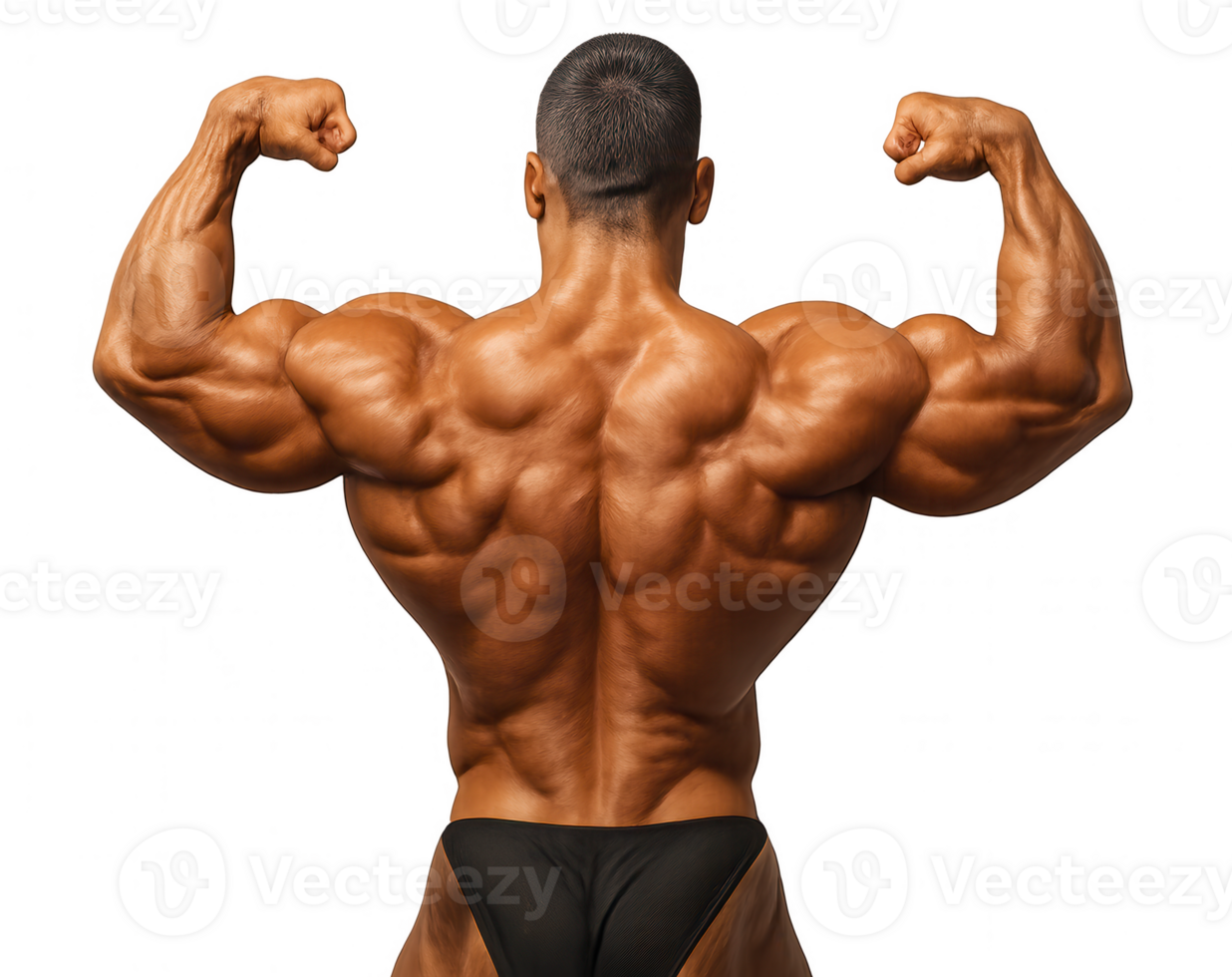 Bodybuilder flexing back muscles on transparent background png