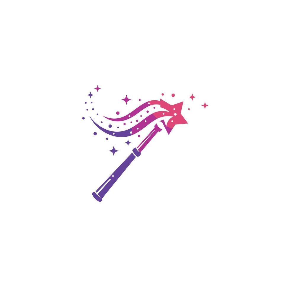 Purple and pink wand with stars logo design vector