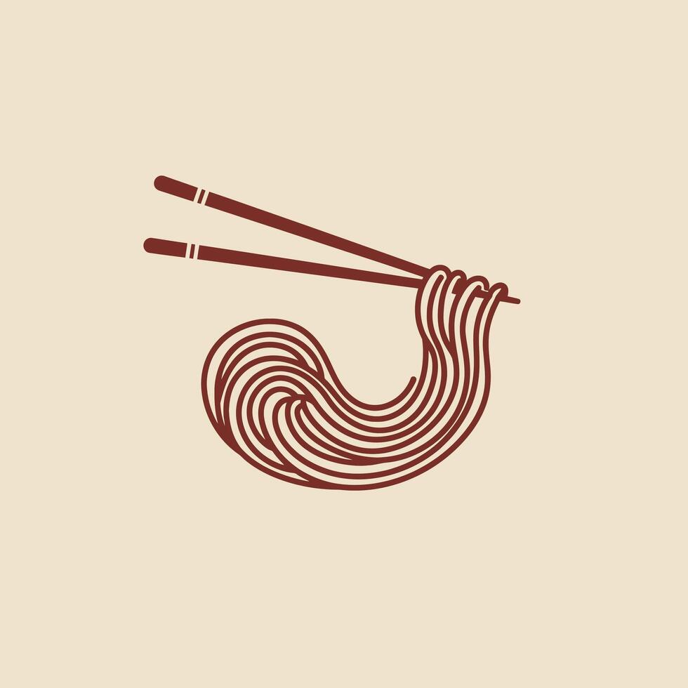 Noodles and chopsticks logo design vector