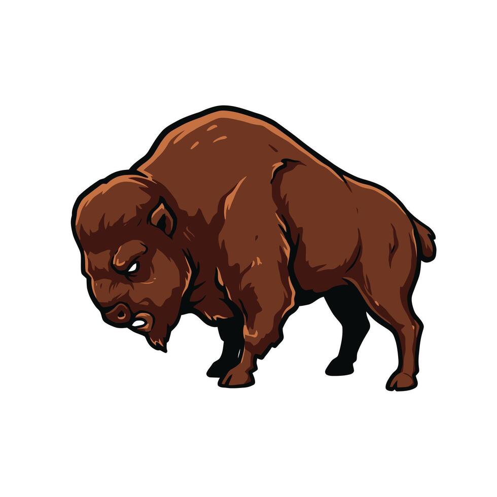 Angry bison standing logo design vector