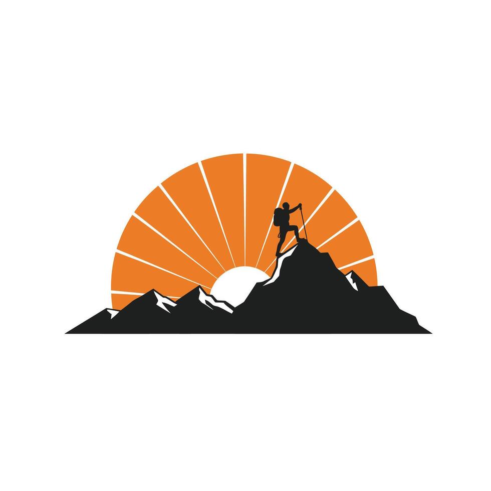 Man on top of a mountain logo design vector