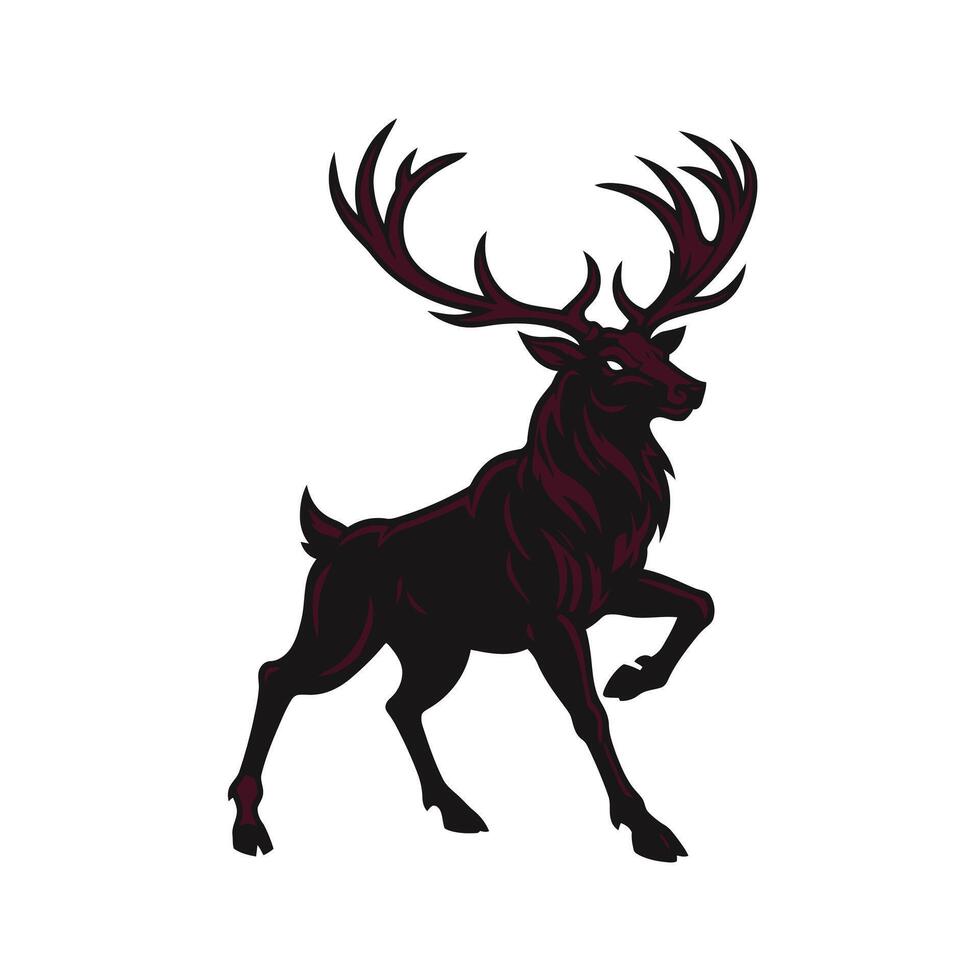 Black deer with large antlers logo design vector