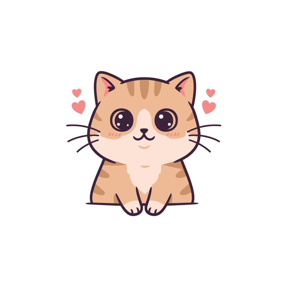 Cute cat with hearts logo design vector