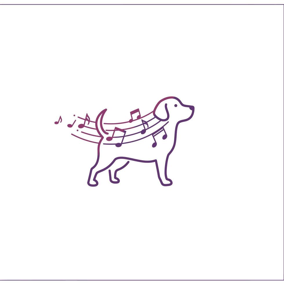 Dog with music notes flying around logo design vector