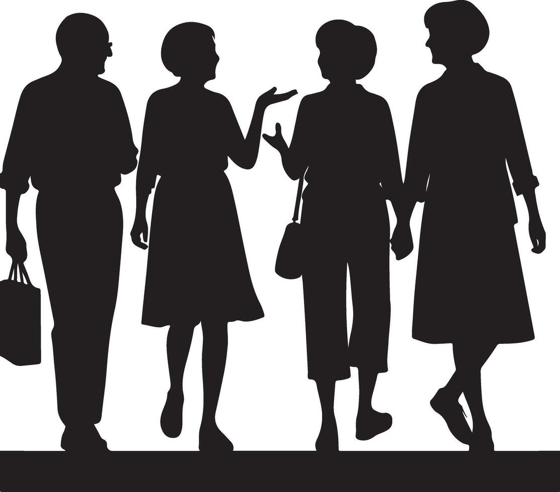 Elderly People Talking in a Group Social Interaction and Senior Community Lifestyle silhouette new 2025 trendy vector