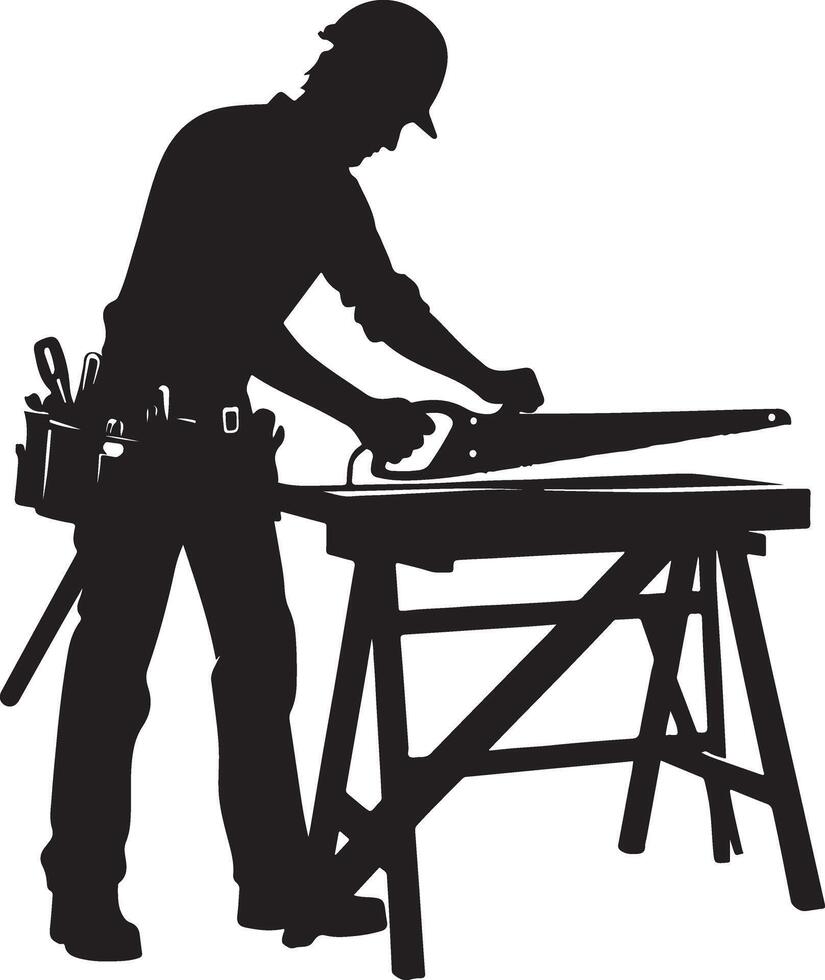 Carpenter Working with Saw Skilled Woodworker in Action Crafting and Building silhouette of a carpenter new 2025 trendy vector