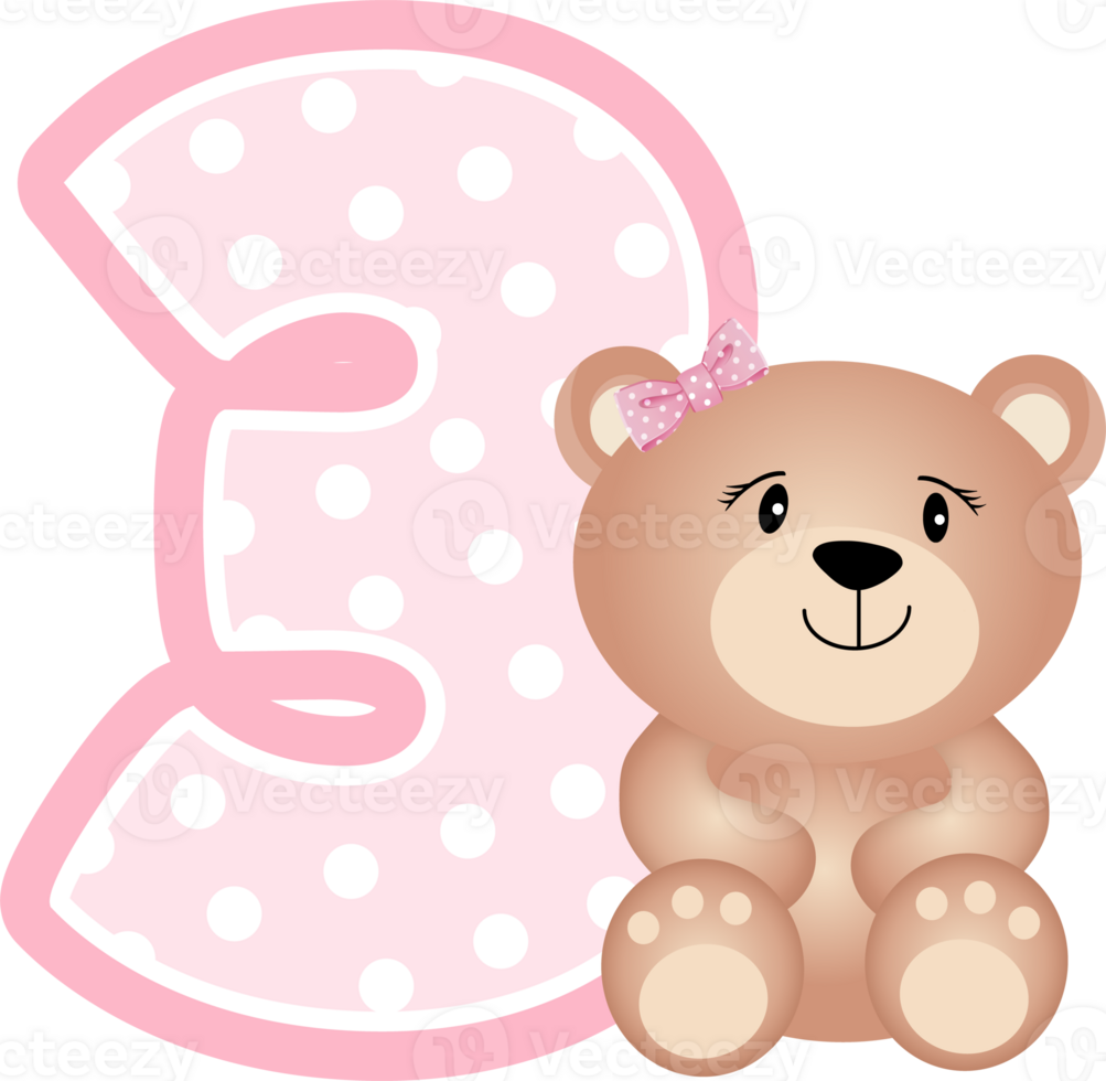 Teddy Bear Girl With Number Three png