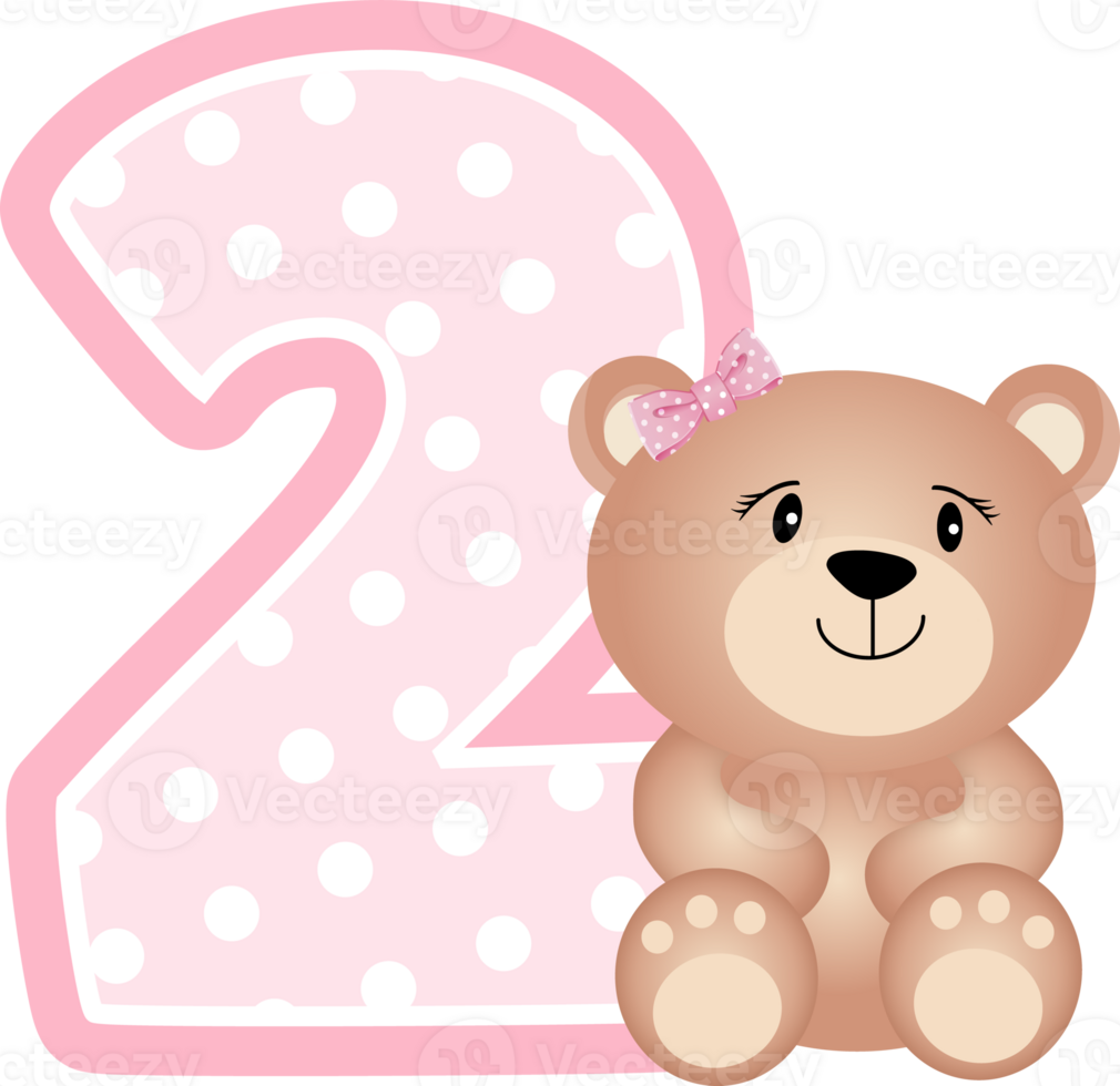 Teddy Bear Girl With Number Two png