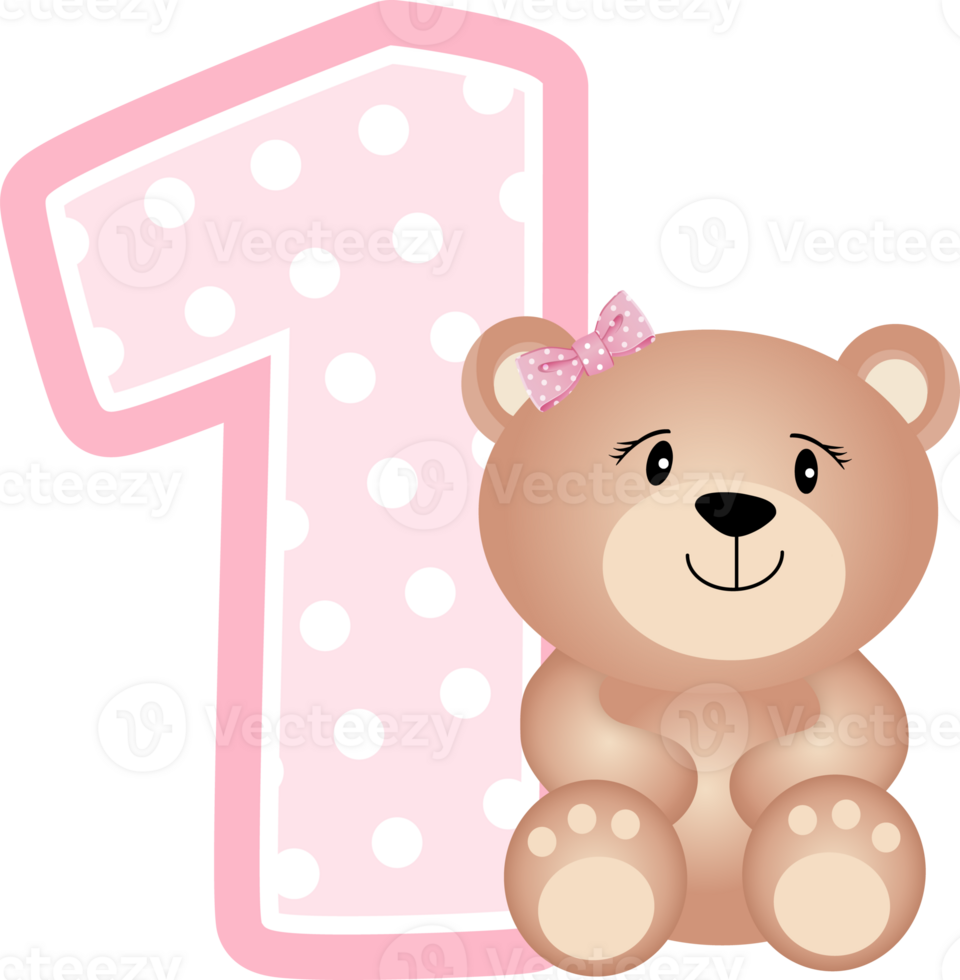 Teddy Bear Girl With Number One png