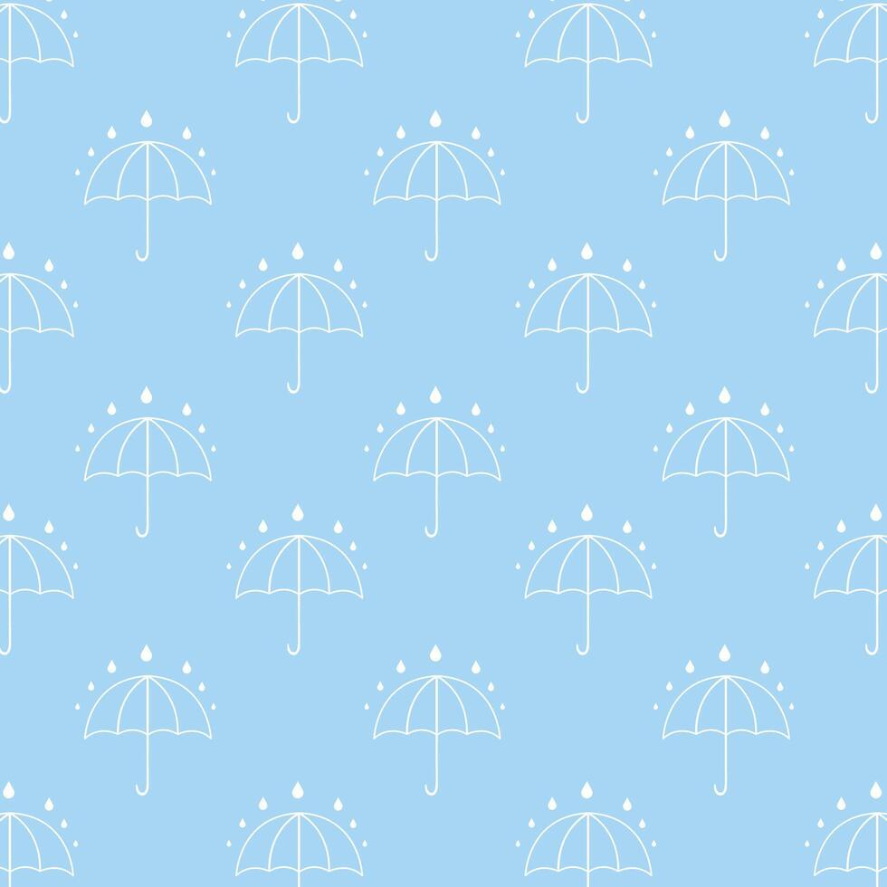Rainy day raindrops umbrella, Blue rain pattern background vector