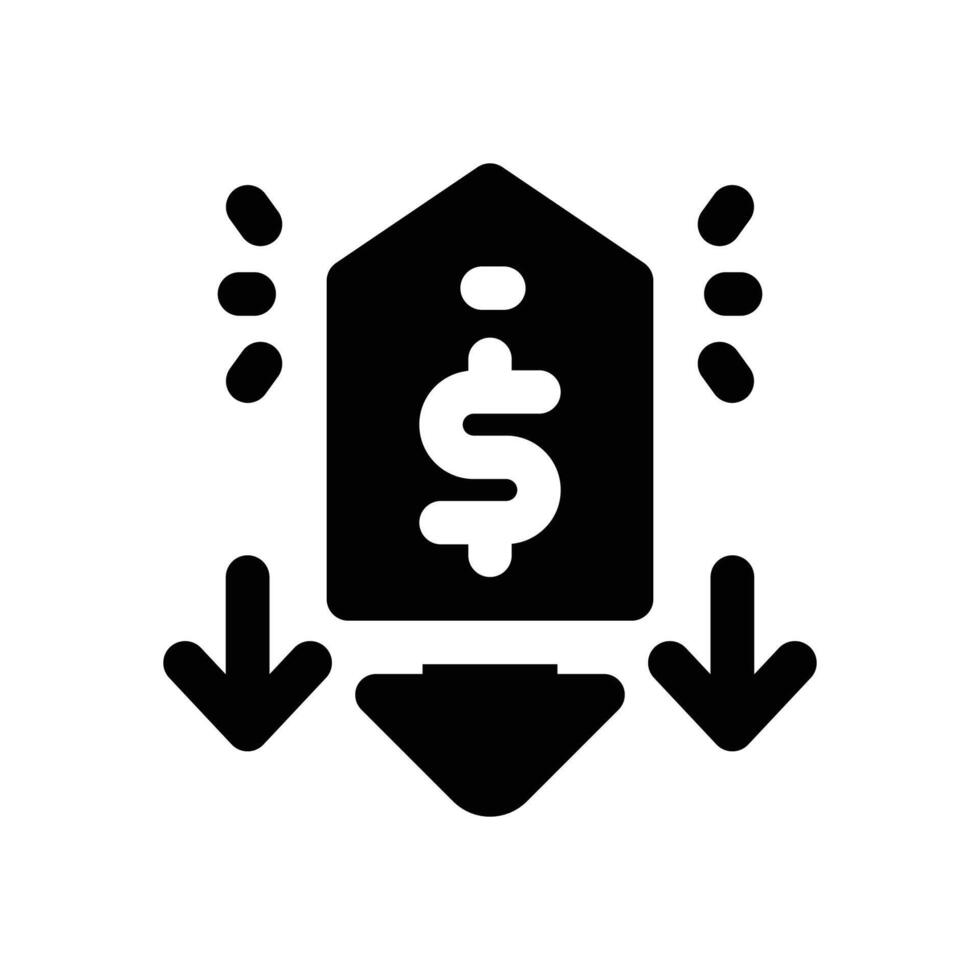 low price glyph icon. Strong and solid icon for websites, mobile interfaces, presentations, and visual branding. High quality and easy to edit. vector