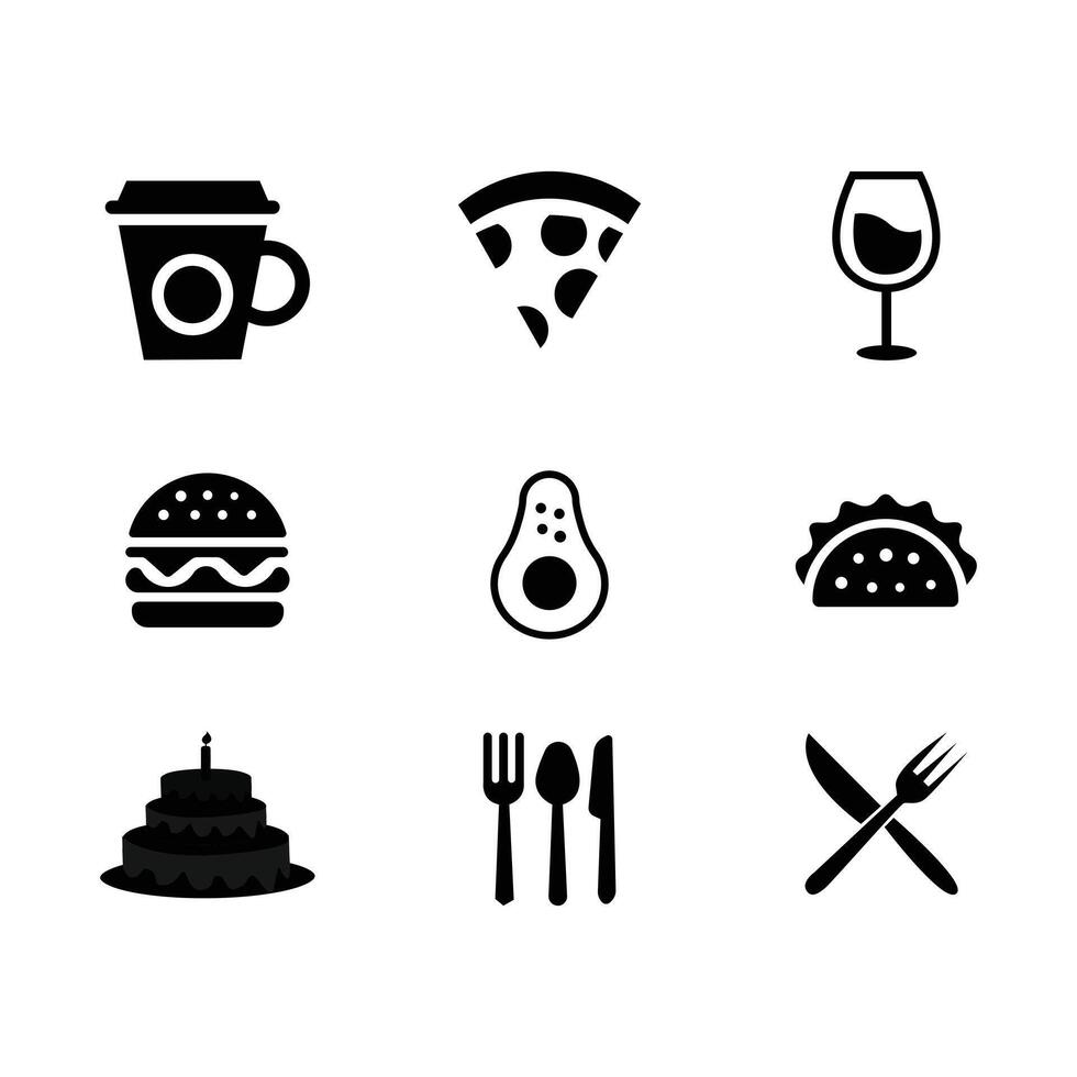 Set of food icons Silhouette Of Many First Food Icon vector