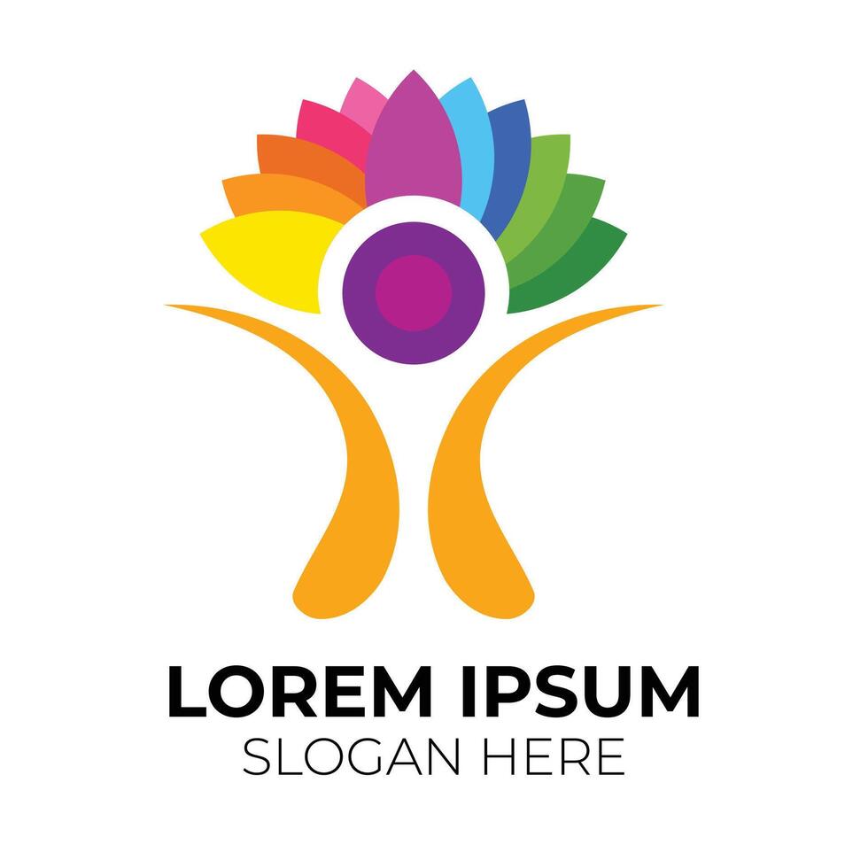 Colorful Human Figure with Rainbow Petals Logo or Presentation Graphic vector