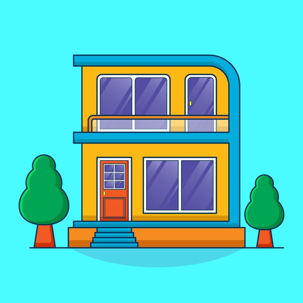 Modern Two-Story House Cartoon Illustration vector