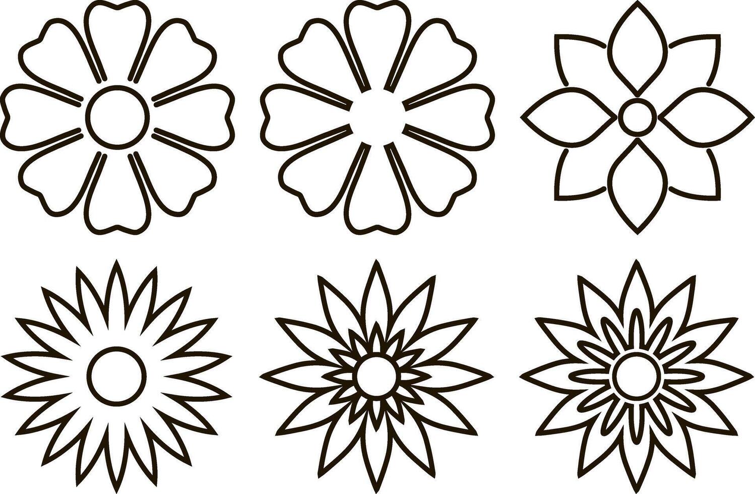 Outline flower set icon isolated Cartoon sketch clipart collection vector
