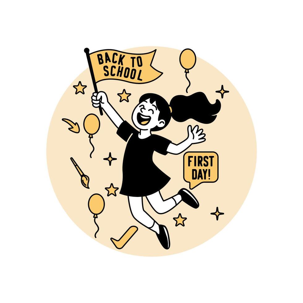 Girl Celebrating First Day Back to School vector
