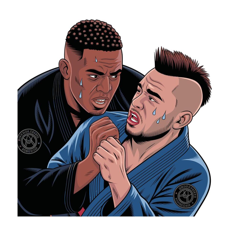 Gripping Jiu Jitsu Match Illustration Dynamic Action for Sports MMA BJJ and Martial Arts Designs vector