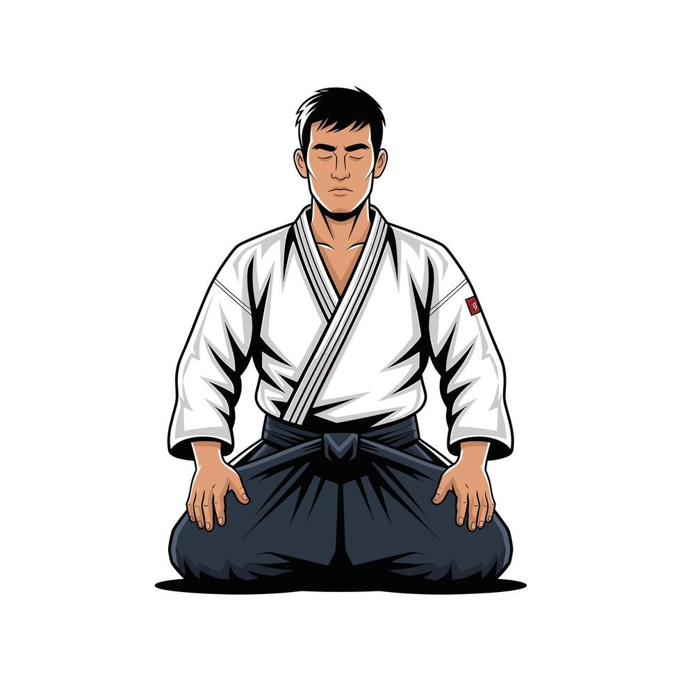 Martial Arts Master in Seiza Position Aikido Karate Judo Illustration vector