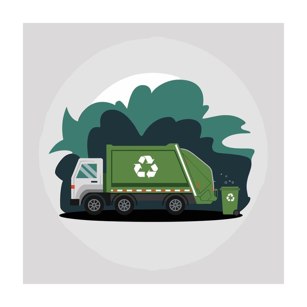 Green Recycling Garbage Truck and Bin Illustration vector