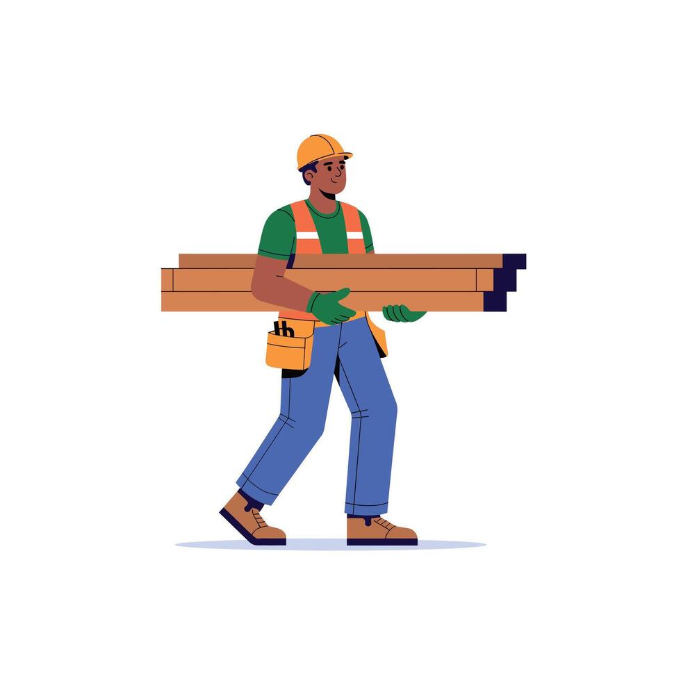 Construction Worker Carrying Lumber Perfect for Construction Industry and Labor Websites vector