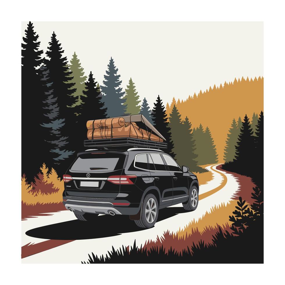 Sleek Black SUV with Roof Rack Perfect for Adventure and Travel Stock Photo vector