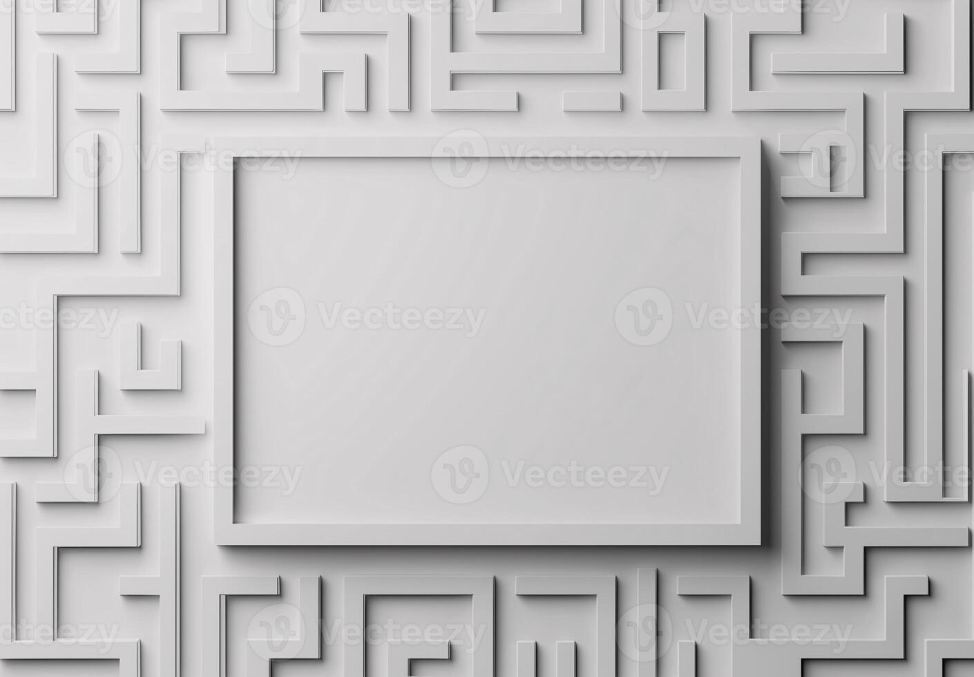 A white frame with a white background and a maze pattern photo