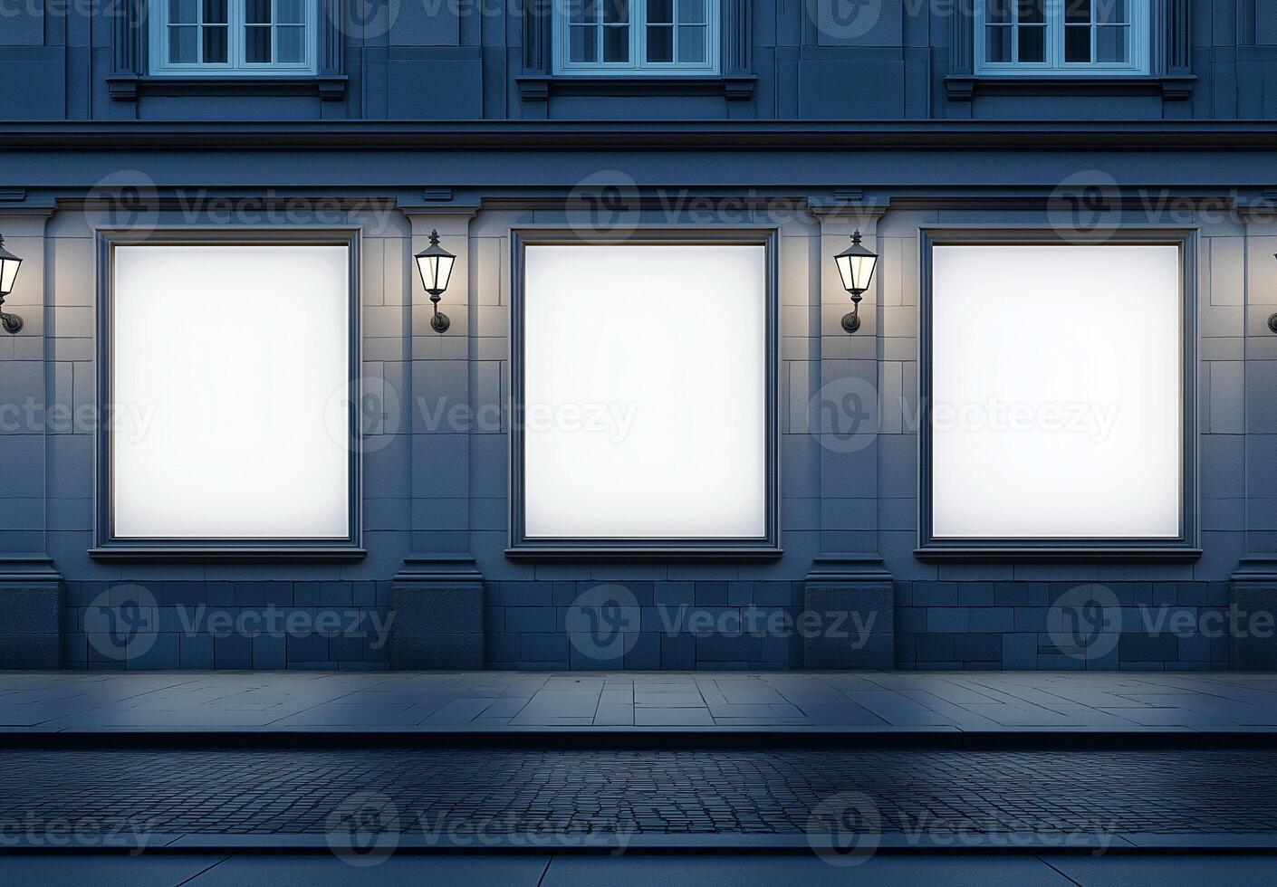 Three white windows on a building photo