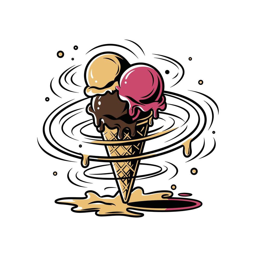 Whimsical Ice Cream Cone in a Vortex Digital Art for T shirts Posters and Social Media vector