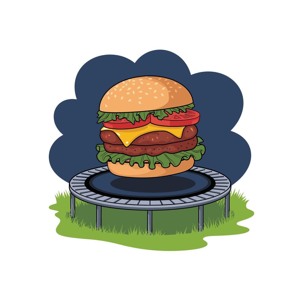 Juicy Burger on Trampoline Fun Food Illustration vector