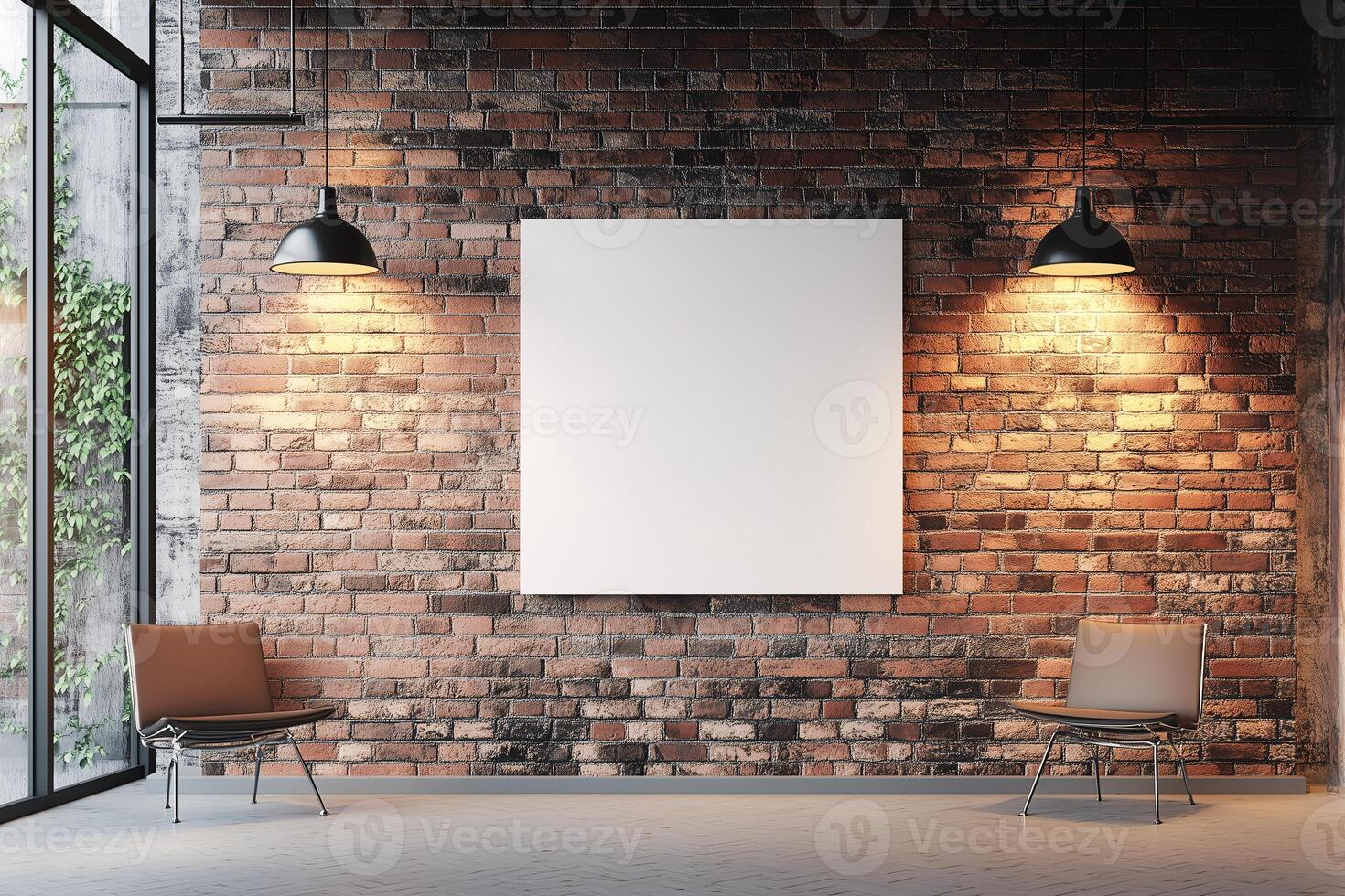 A white wall with a black lamp hanging above it photo